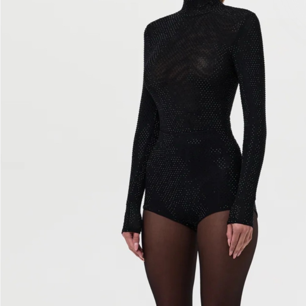 Naked Wardrobe Black Crystal Long Sleeve Top and High Waist Hot Pants
